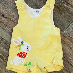 Yellow Easter Bunny Baby Jon Jon Outfit Romper Size 2 Vintage Baby Clothes